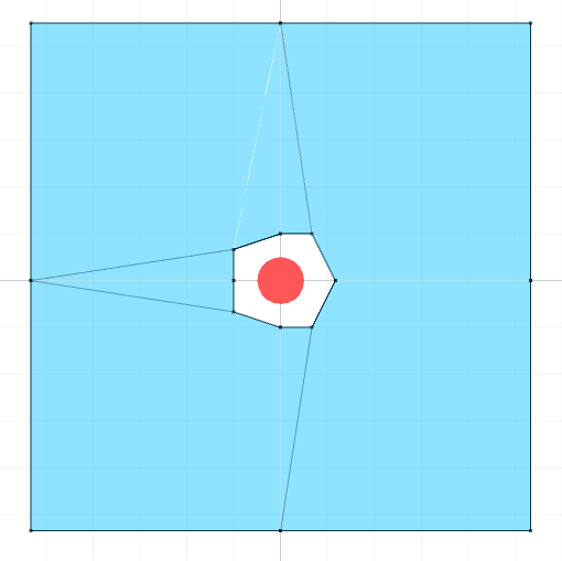 Illustration of a plane with and obstacle and how the NavMesh creates a pathable area